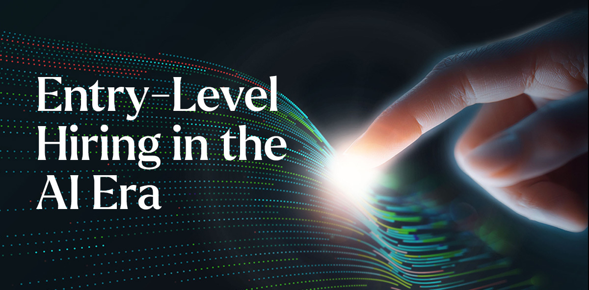 In white, text says Entry-Level Hiring in the AI Era