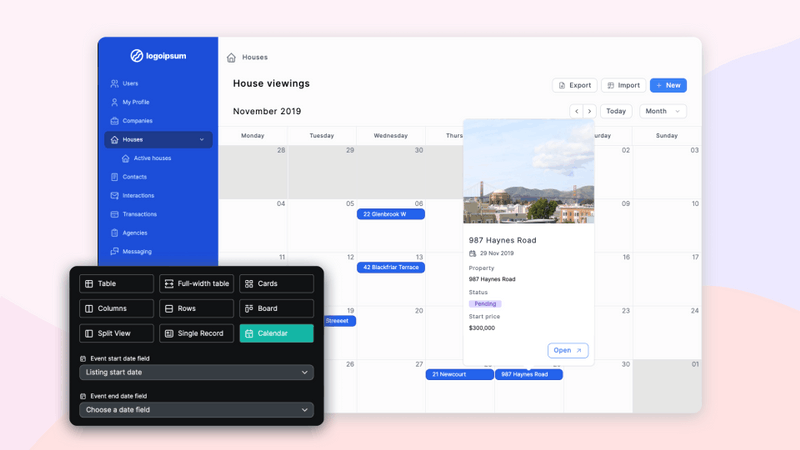 Calendar layouts, customise login options & re-order tabs