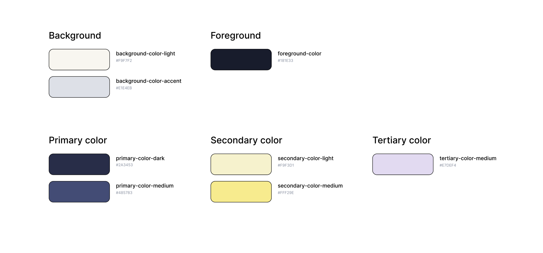 Screenshot of design system colors.