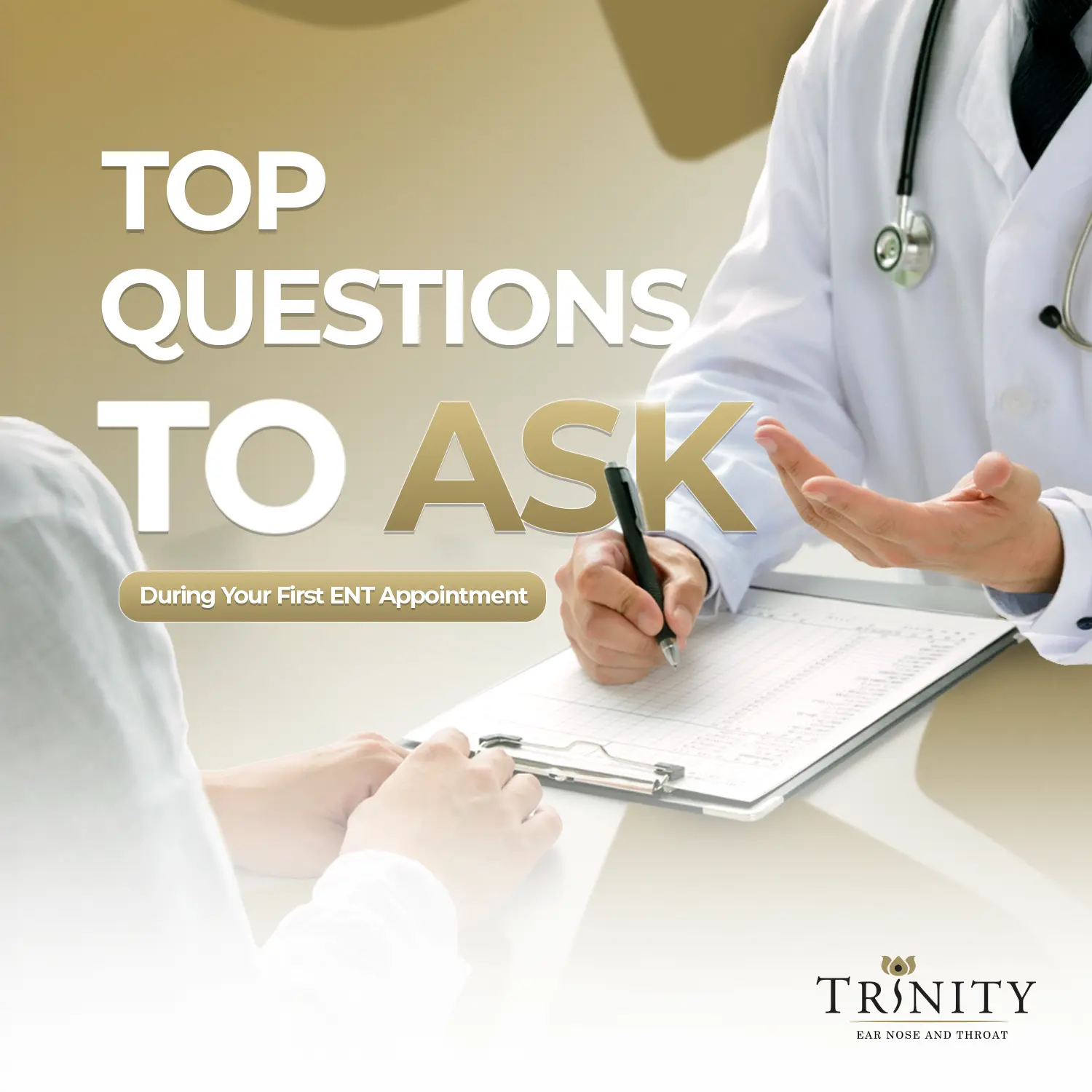 ENT provider reviewing a patient's chart during a consultation, for Trinity ENT's guide to questions to ask at your first ENT appointment
