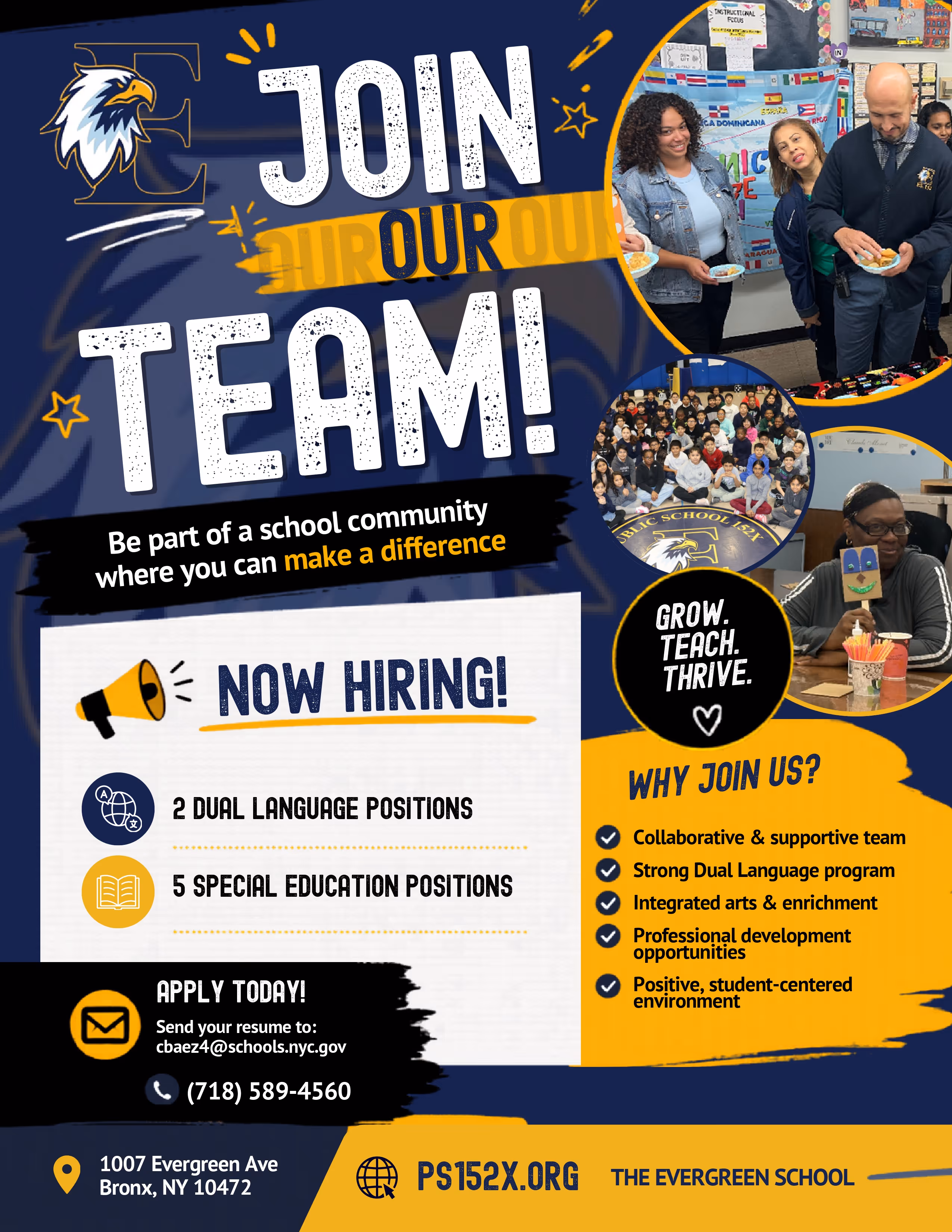 Join our team school hiring flyer with staff and student photos