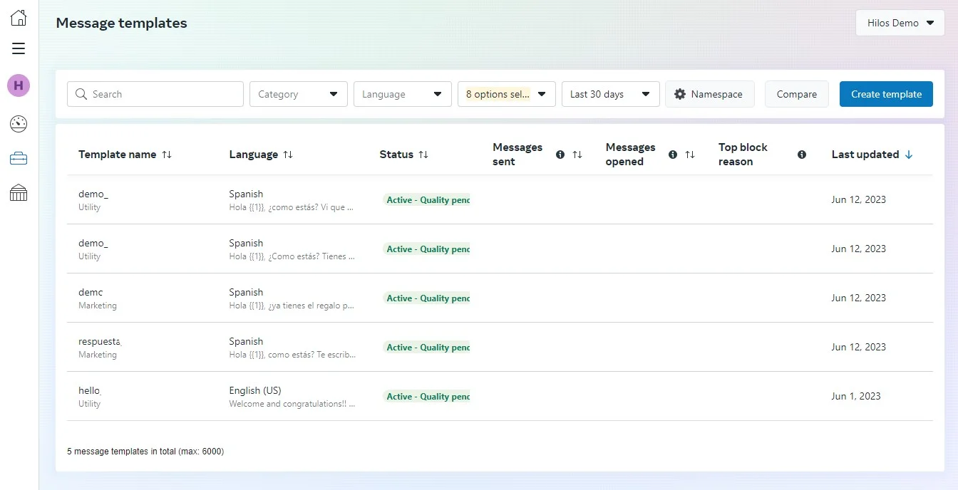 plantillas whatsapp business manager