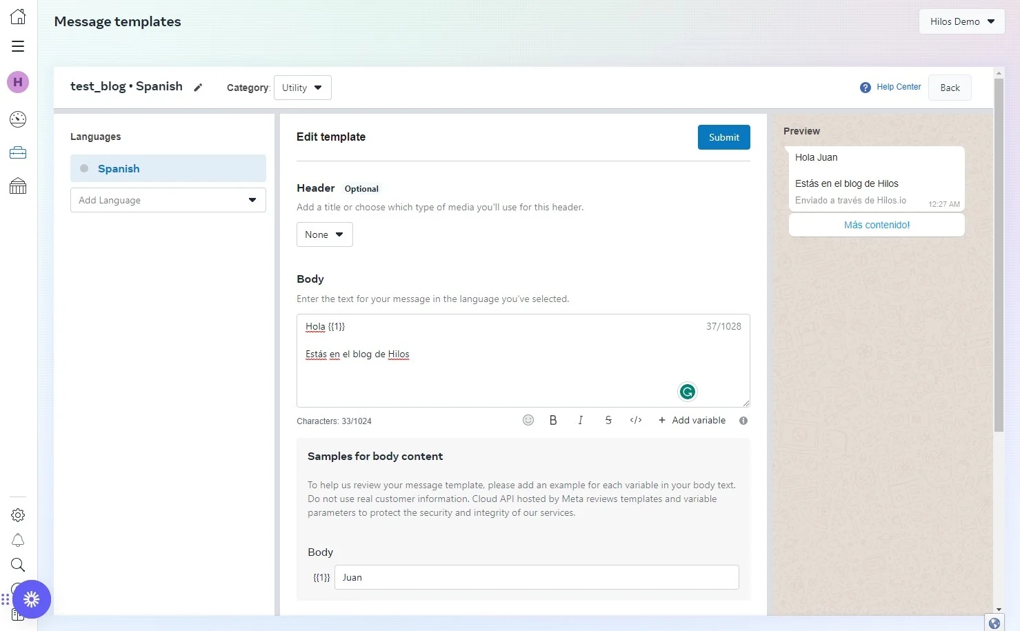 crear plantilla whatsapp business manager paso 2