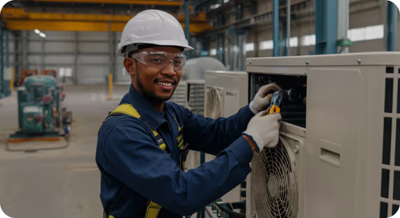 Técnico fazendo inspecionando o equipamento.