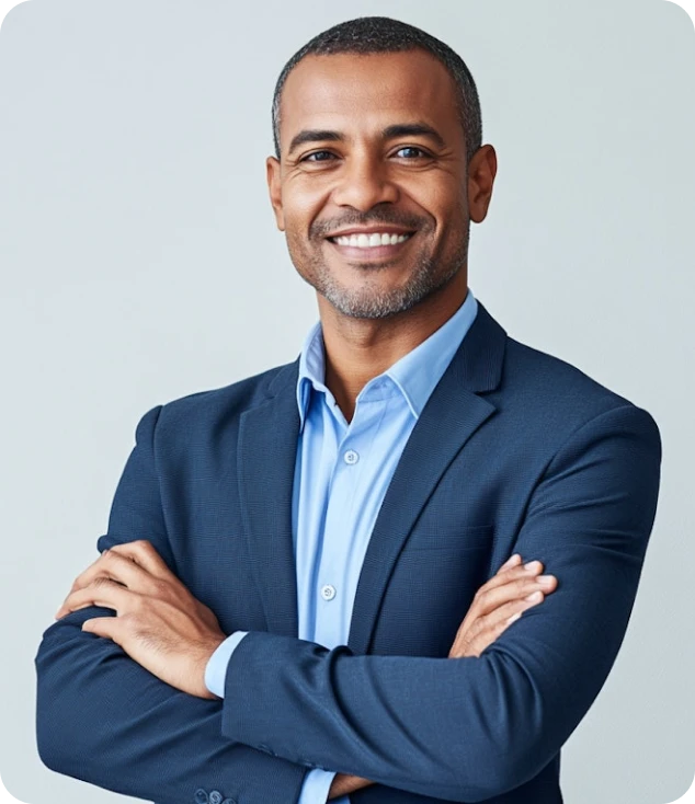 Homem de terno azul da equipe comercial da Wf Refrigeração.