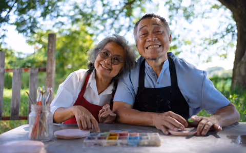 Couple painting together