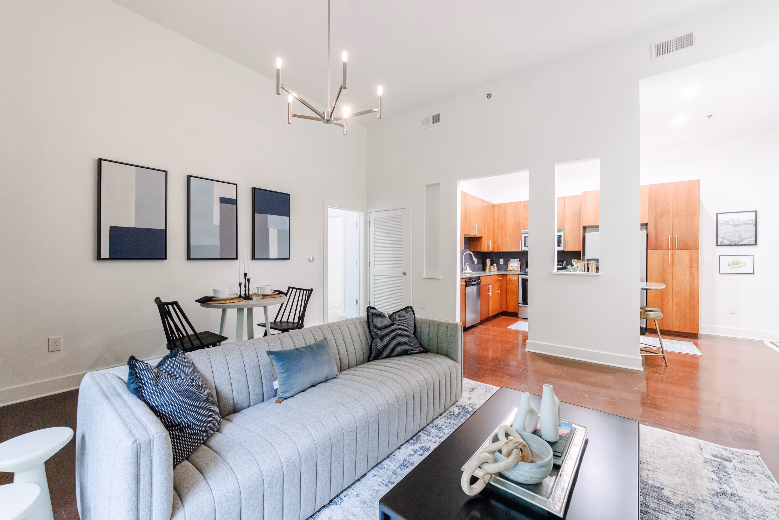 Living room to view of kitchen