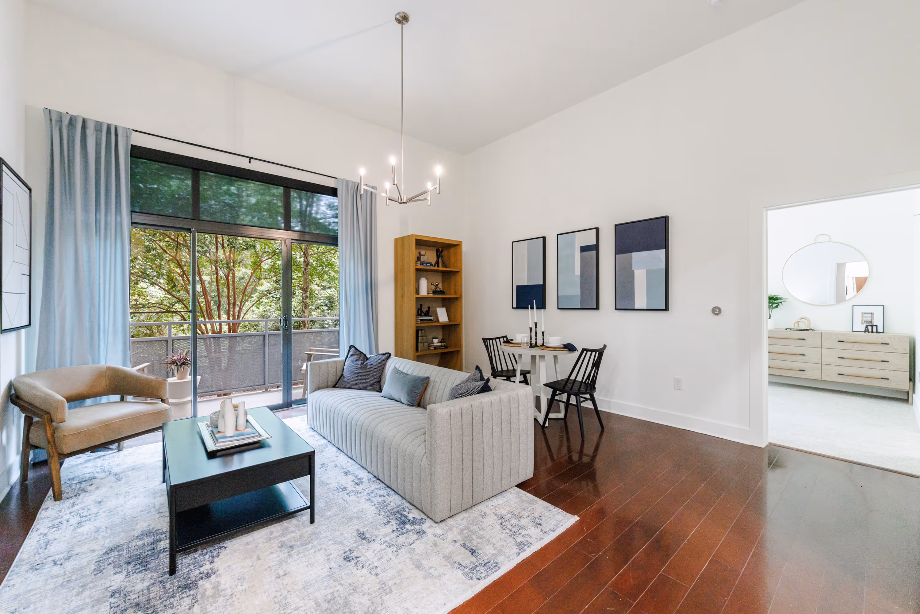 Living room to view of patio