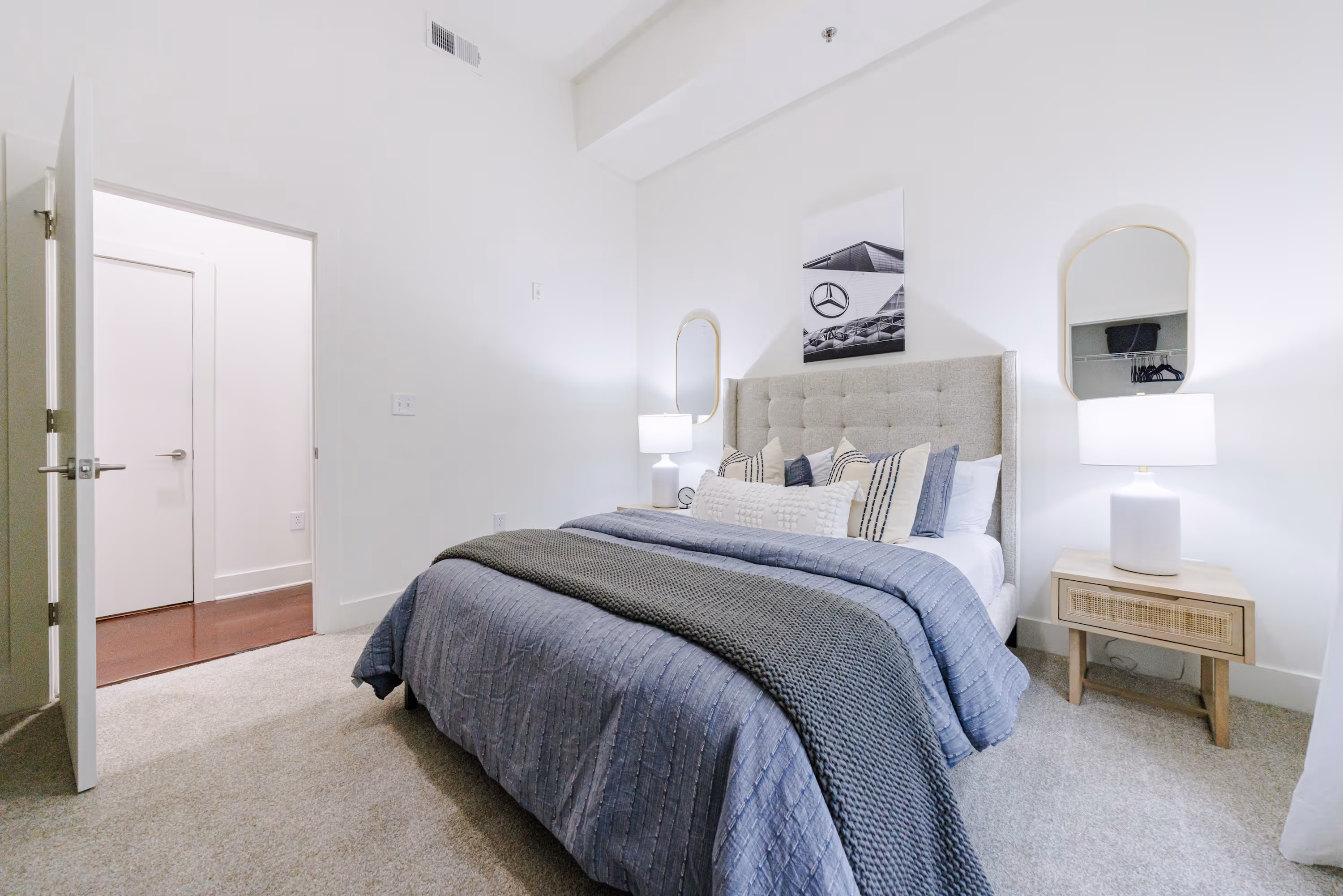 Bedroom dark blue sheets