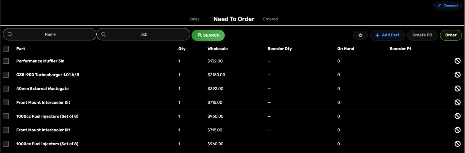 Need to Order list of parts waiting to be ordered for open jobs