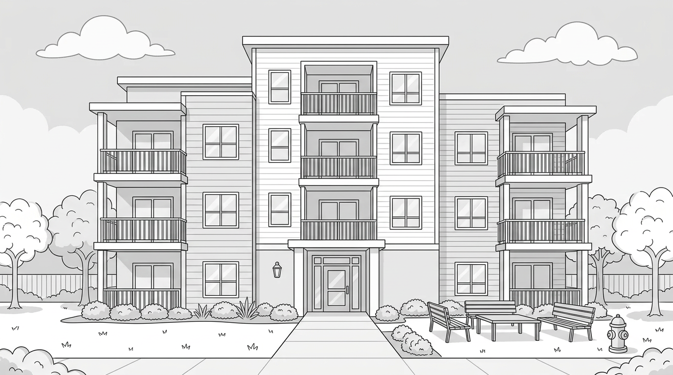 Condo building exterior illustration.