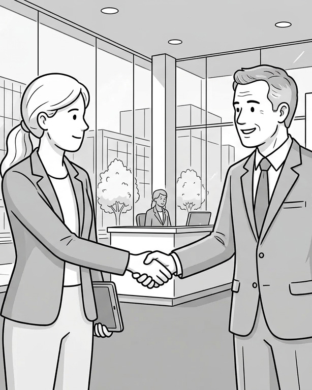 Two business people handshake illustration.