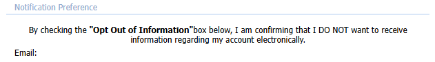Example of Notification Preference Section without an email on file. "Email" section is blank.