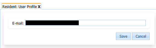Section of the User Profile where a new email can be entered, with "Save" and "Cancel" options at the bottom.