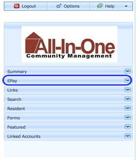 "EPay" button within the main menu of the Web Portal.
