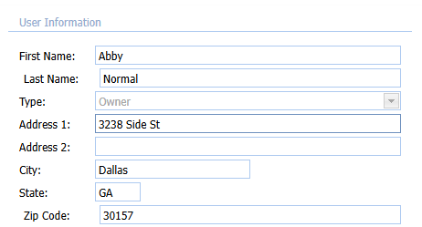 Edit user information screen