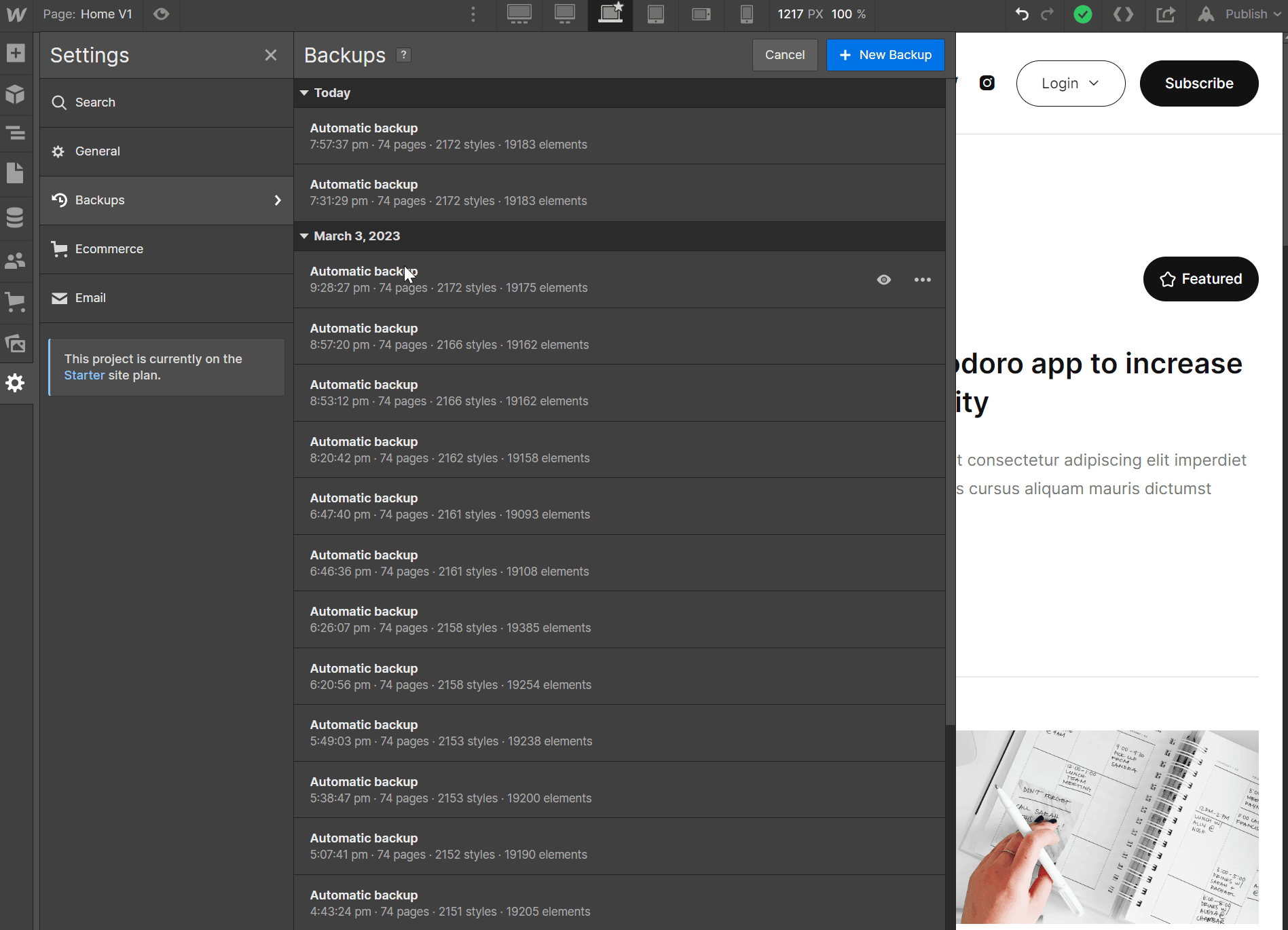Backups - Writing X Webflow Template