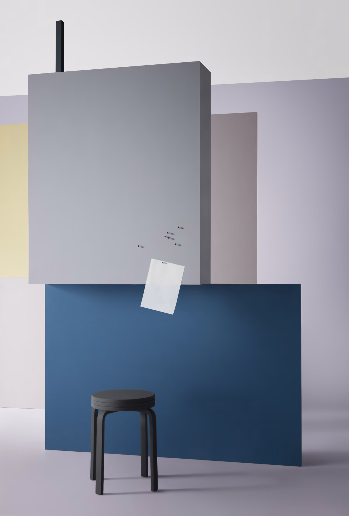 Prikbordpanelen in verschillende kleuren op een wand