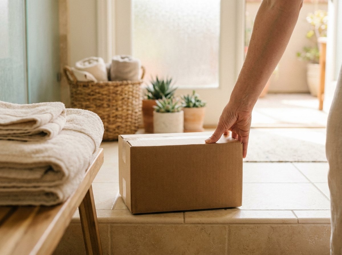 A plain, unmarked package arriving at a doorstep