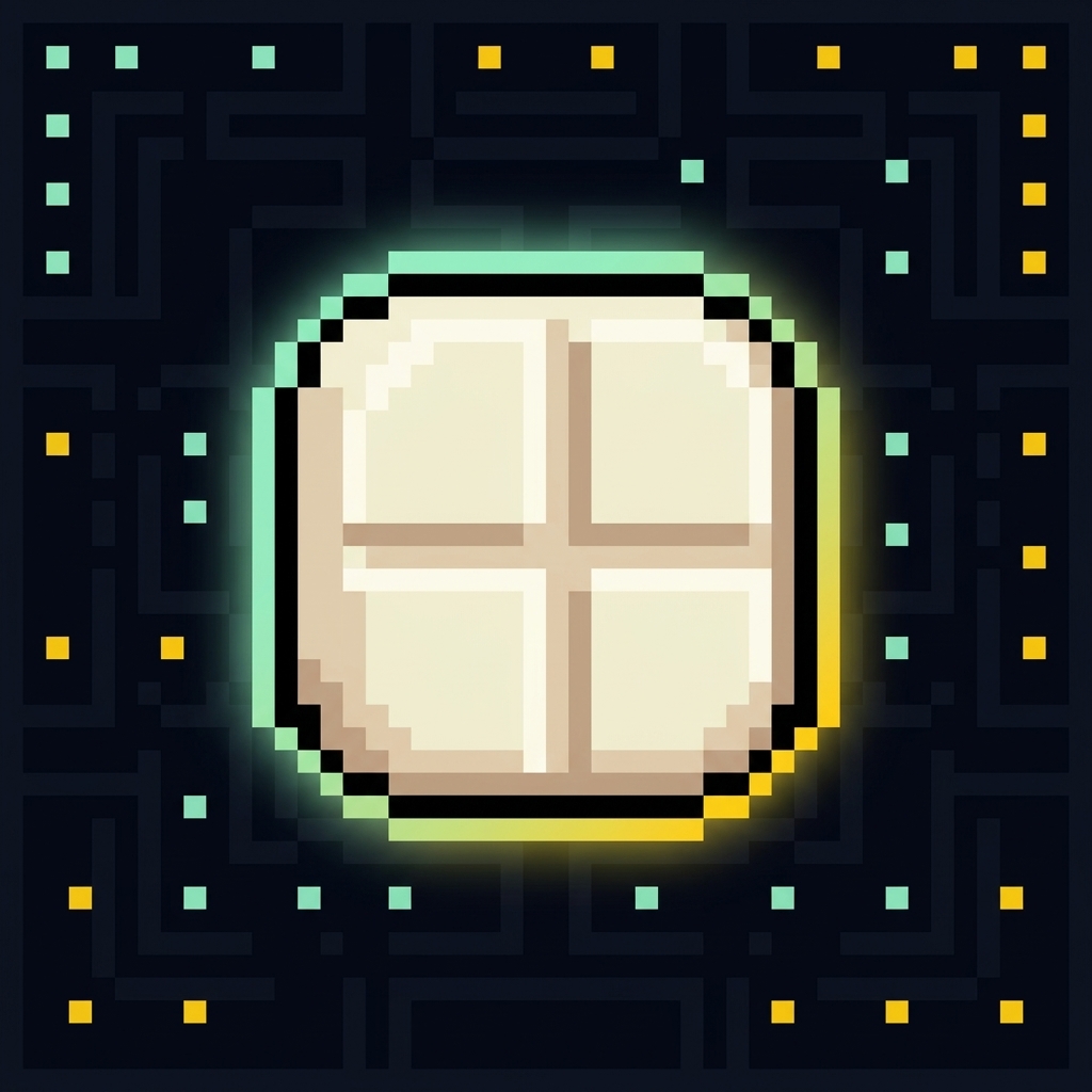 Arcade-style pixel sprite of a square tadalafil troche in four sections