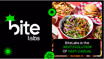 Bite Labs logo with text stating 'BiteLabs is the NEXT EVOLUTION OF FAST-CASUAL' alongside images of fast-casual food dishes.