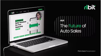 Laptop displaying Ribit's AI-powered sales solutions website alongside text reading 'The Future of Auto Sales' and Ribit logo.