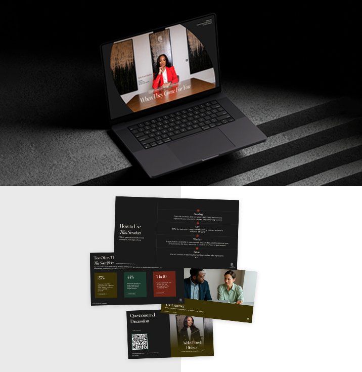 Professional coaching website mockup with session guides, resources, and profile content layout
