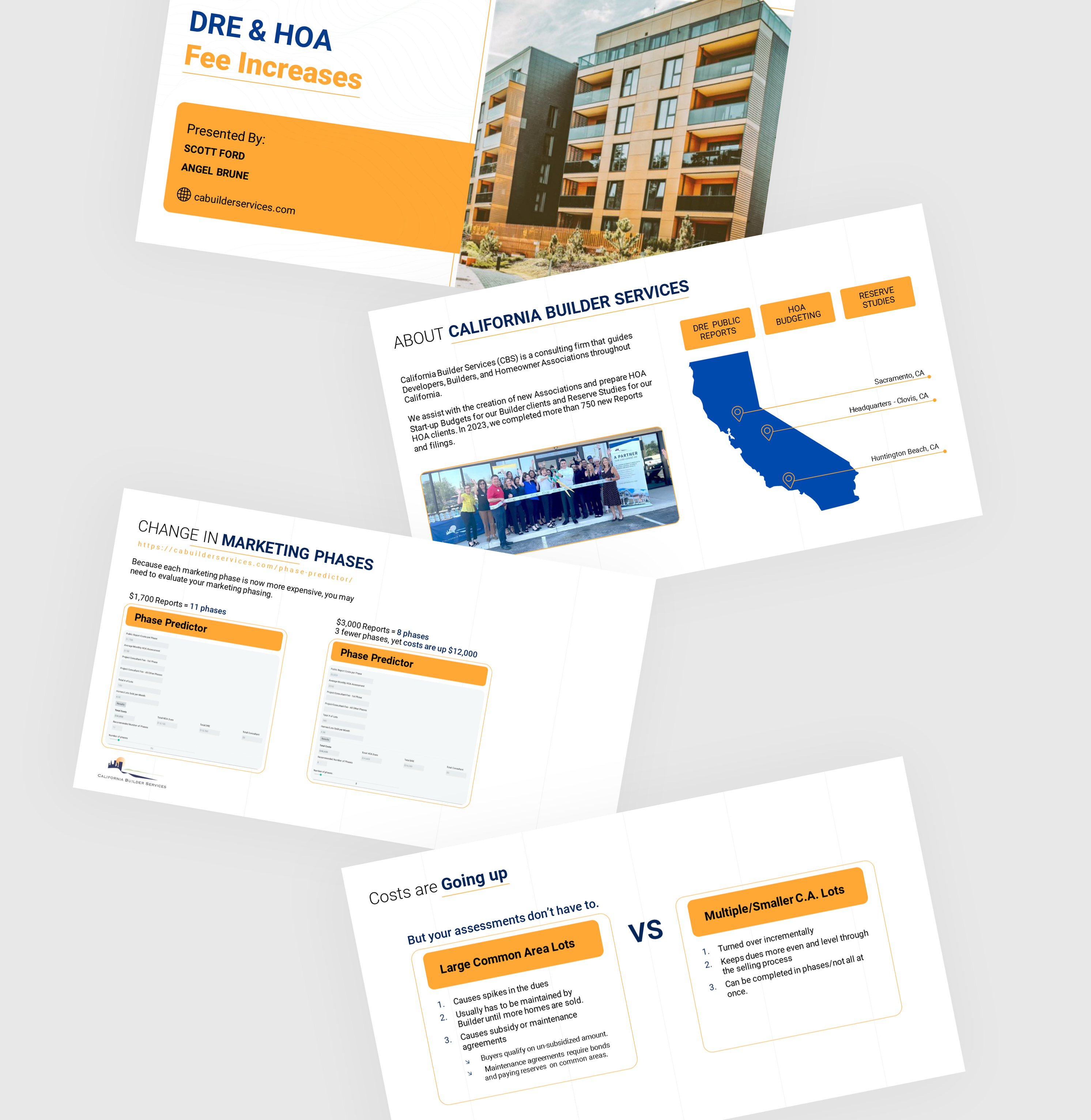 Real estate fee increase presentation deck showcasing HOA budgeting, reports, and assessment strategies.