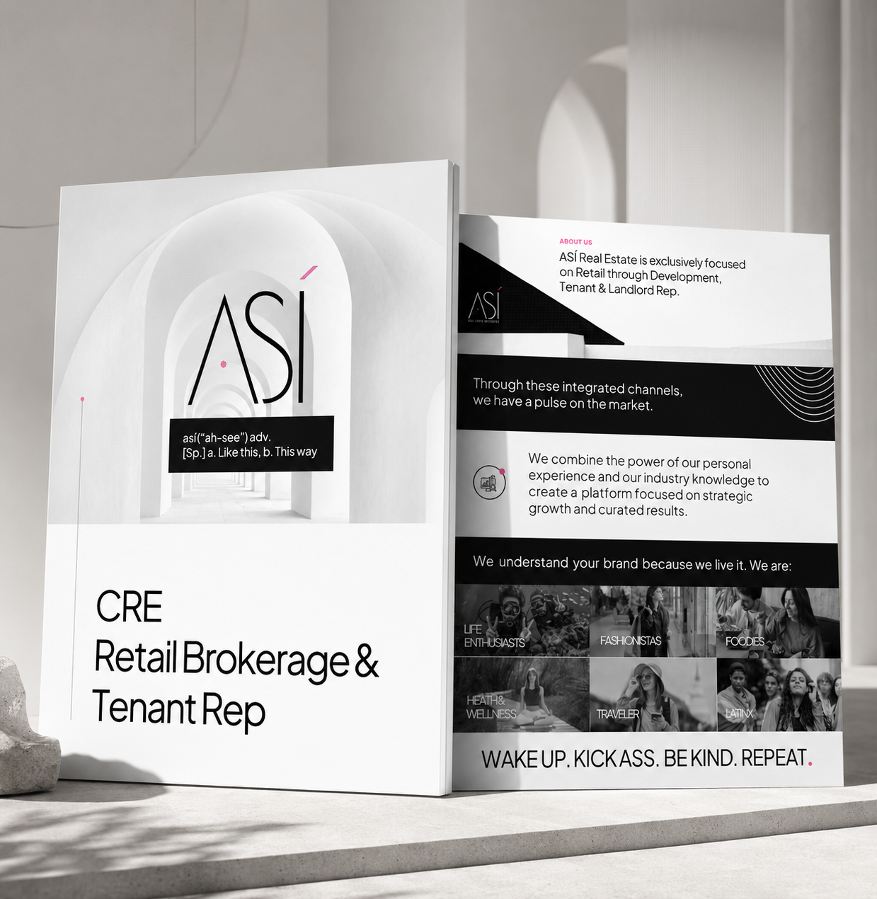 ASI Real Estate investor pitch deck featuring retail brokerage, tenant representation, and commercial property