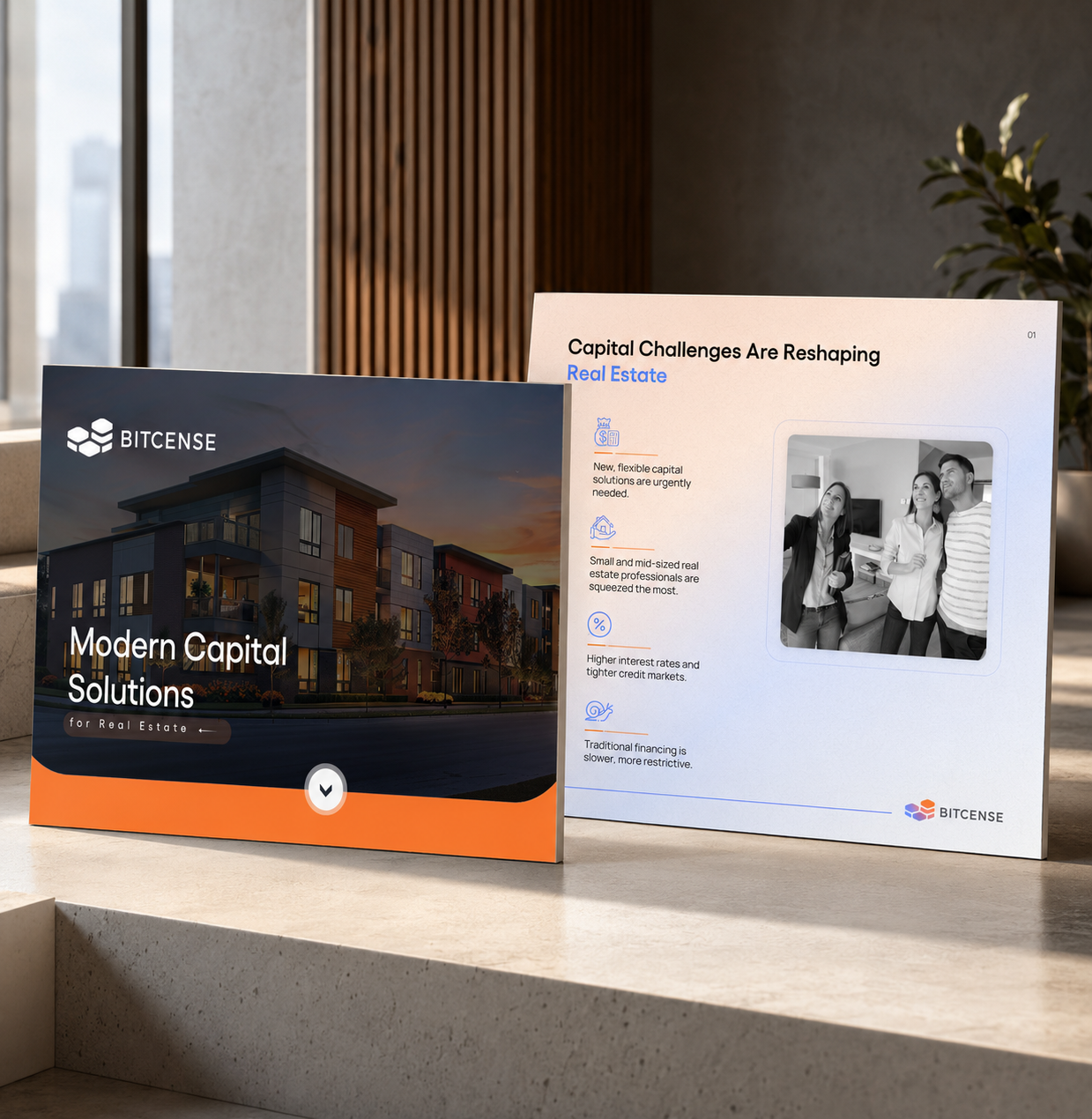 BitCense investor pitch deck showcasing modern real estate capital solutions and property finance platform