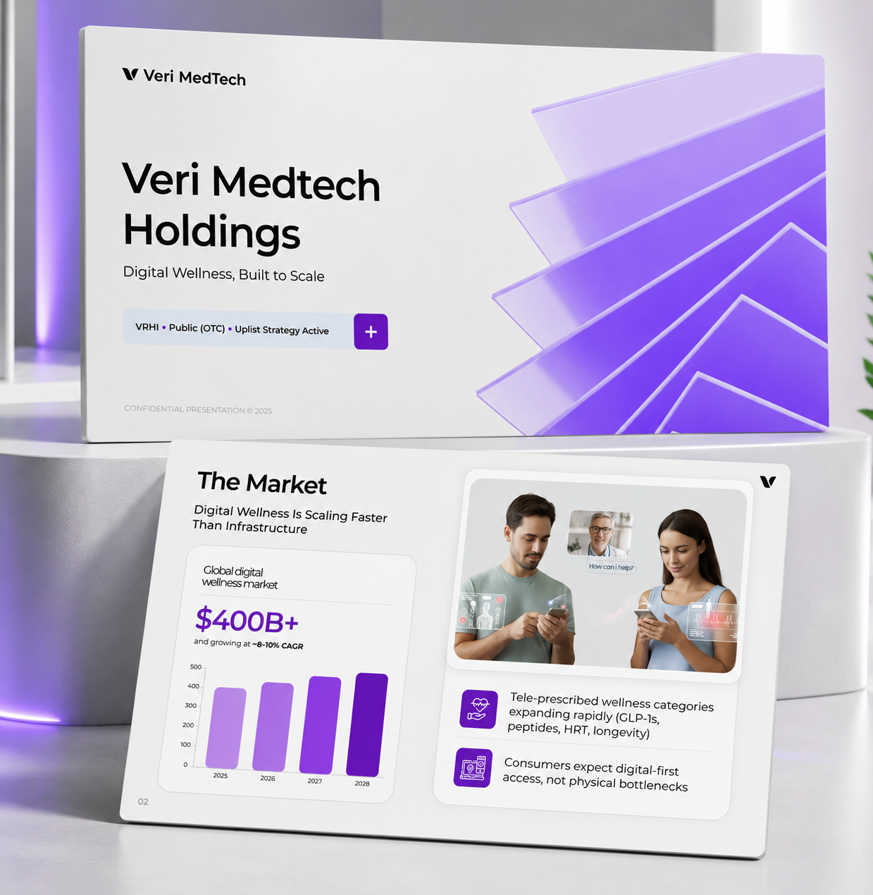 Veri MedTech investor presentation featuring digital wellness market growth and healthcare innovation 