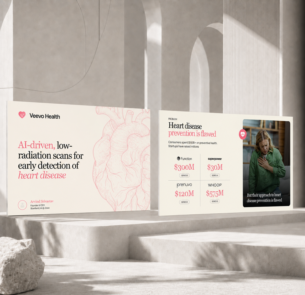 HealthTech pitch deck design showcasing AI-driven heart disease detection solution for Saudi Arabia investors.