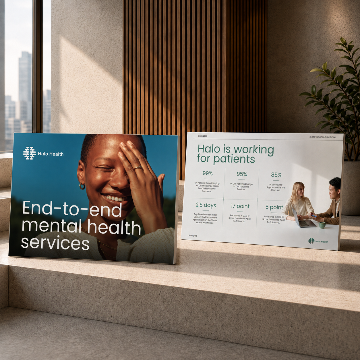 HealthTech pitch deck design highlighting end-to-end mental health platform outcomes for Saudi Arabia startups