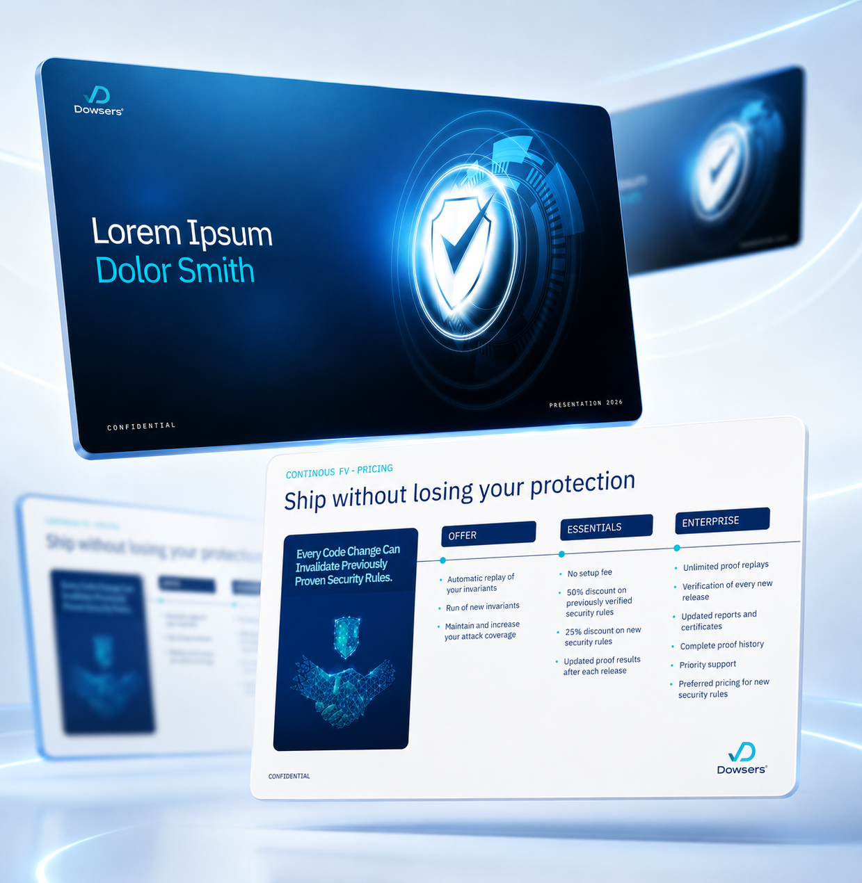 Cybersecurity investor pitch deck featuring software security pricing and verification plans for German teams.