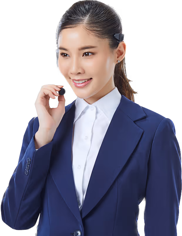 A picture of a woman holding a headset microphone