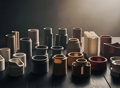A number of small 3D printed parts on a softly lit table