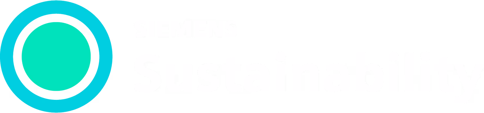 Siemens Sustainability logo with two concentric turquoise circles to the left of the word 'Sustainability'.