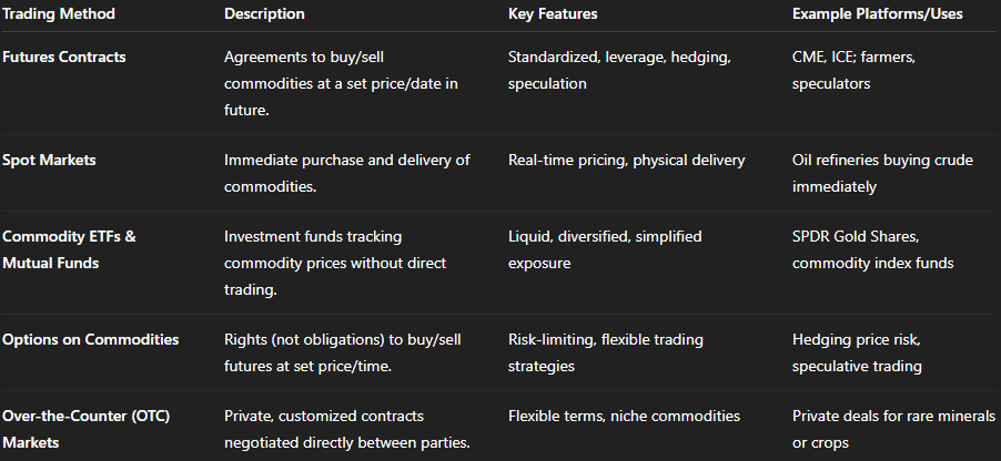 How Commodities Are Traded? (table)
