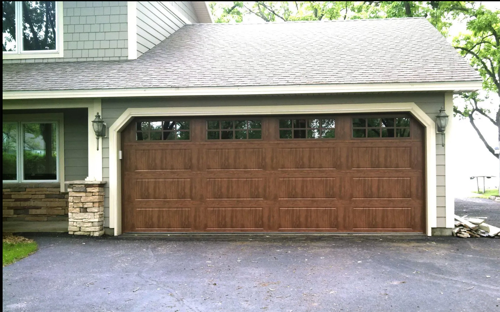 Viking Garage Door woodgrain door with windows