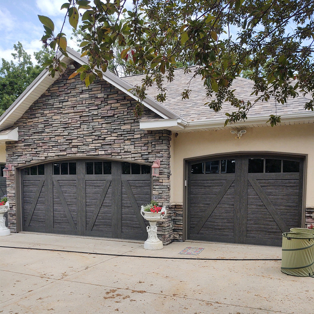 Viking Garage Doors woodgrain residential garage doors with windows