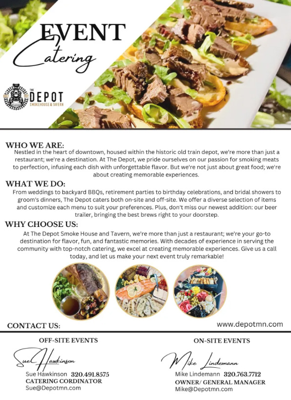 Event Catering from the Depot Alexandria MN