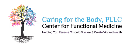 Colorful tree with roots and text 'Caring for the Body, PLLC' and tagline about chronic disease and vibrant health.