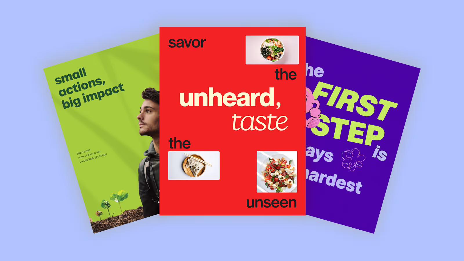 A picture of three poster using different graphic design styles