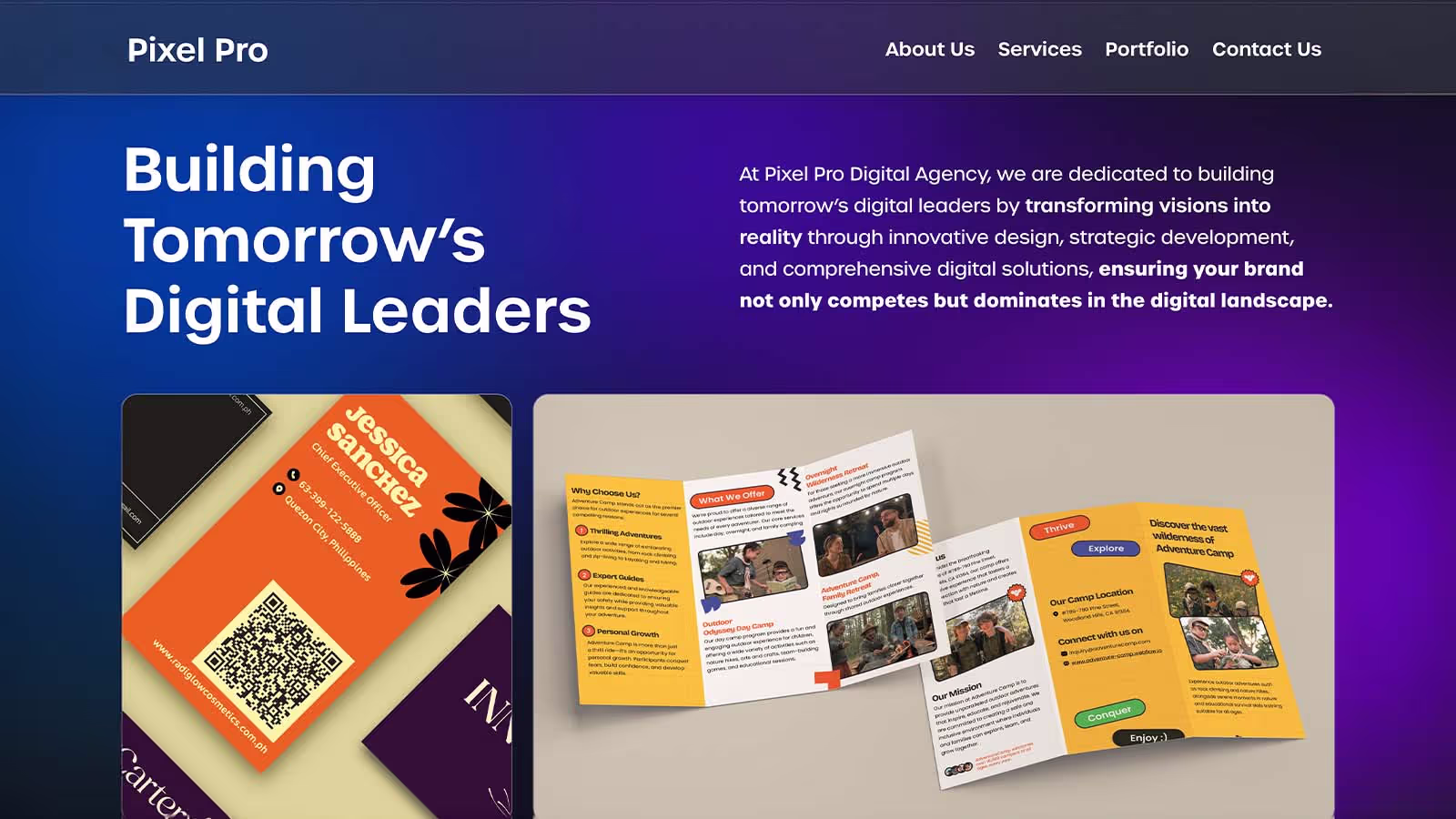 An image of a digital agency's Dark UI design, highlighting their portfolio of past and recent projects.