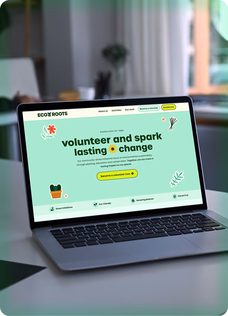 Ecoroots website inside a laptop mockup