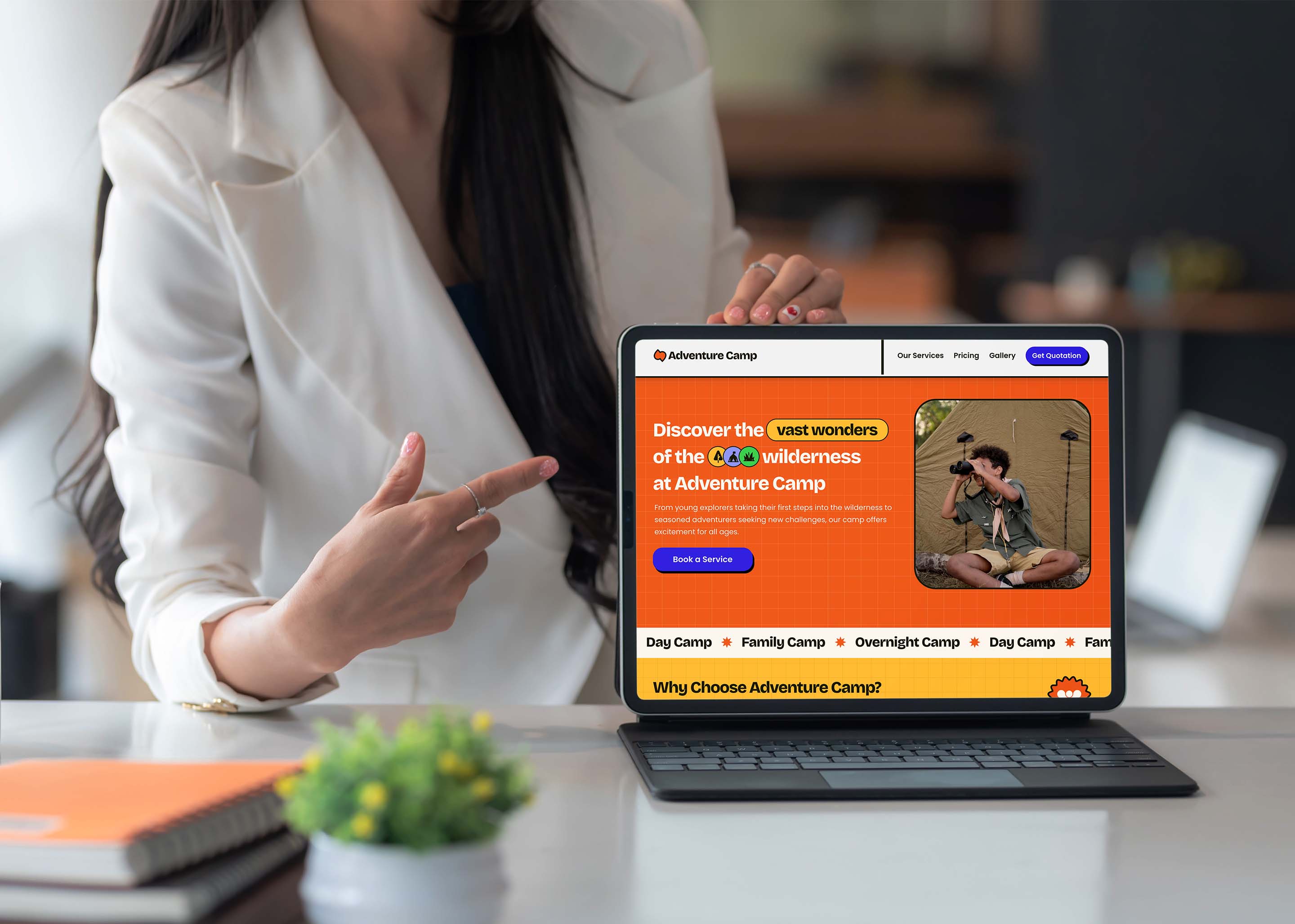 Desktop mockup of Adventure Camp homepage