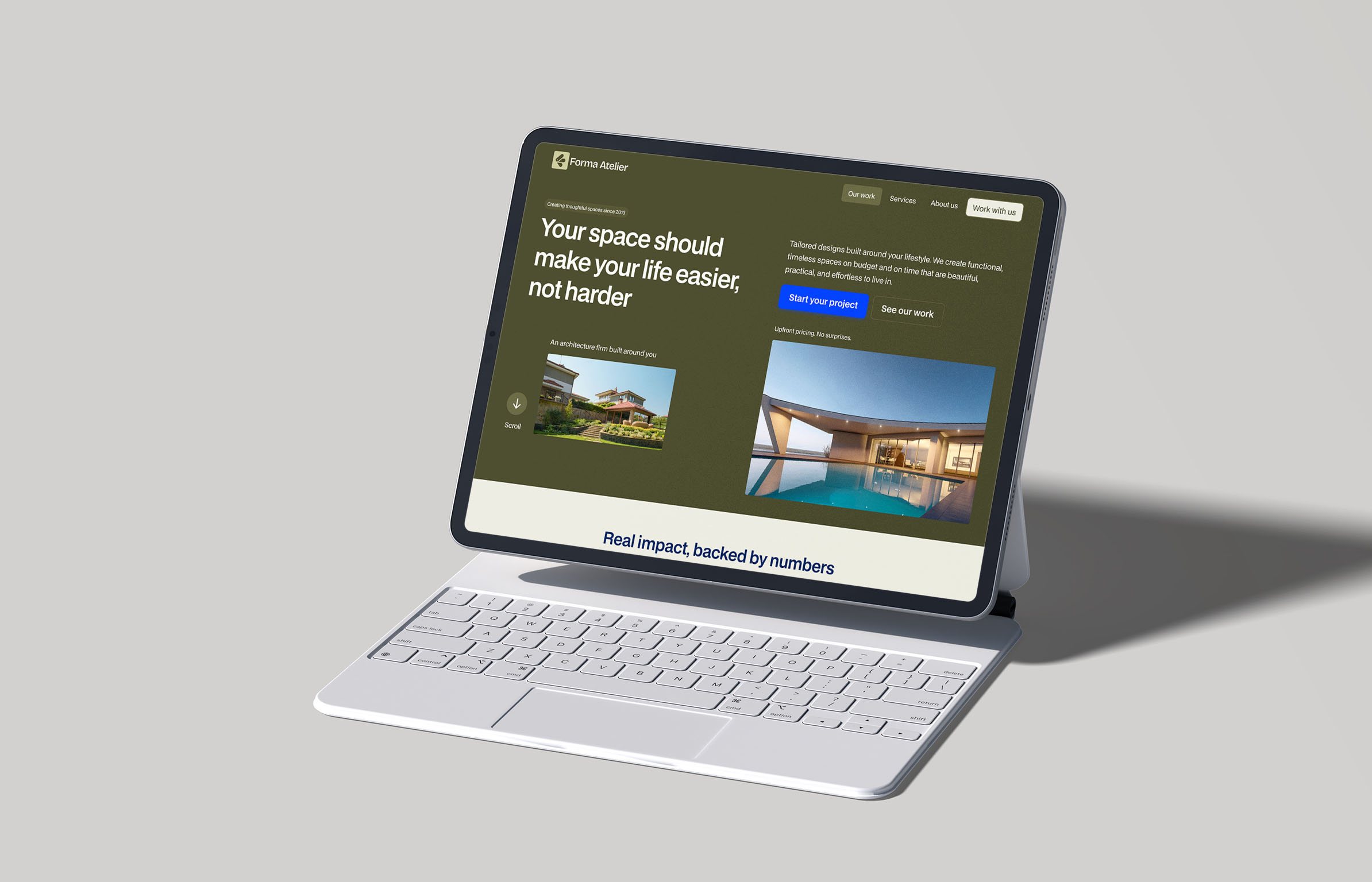 Desktop mockup of Forma Atelier homepage