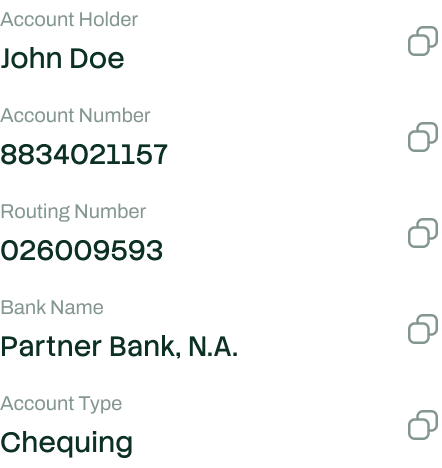 Account holder, account number and routing number