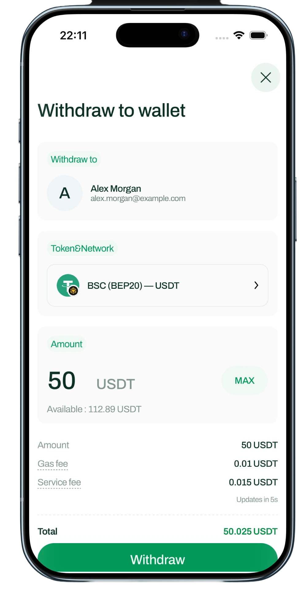 AllScale withdrawal screen