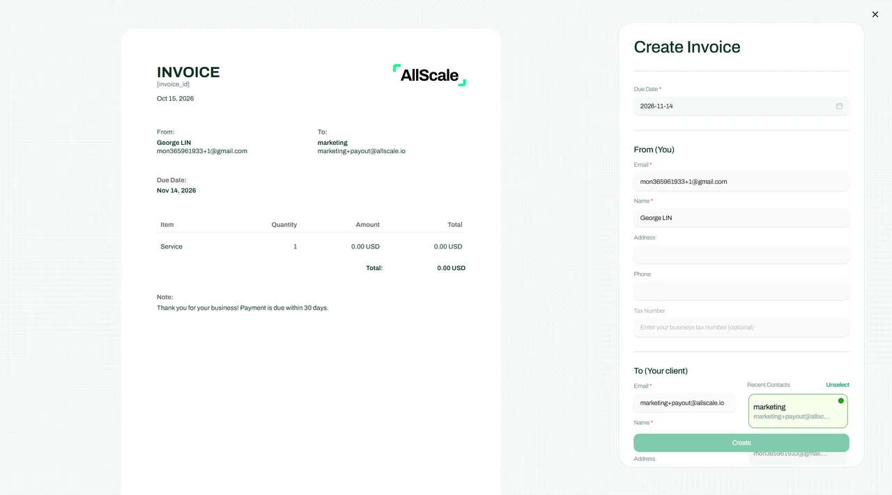 AllScale Invoice product interface